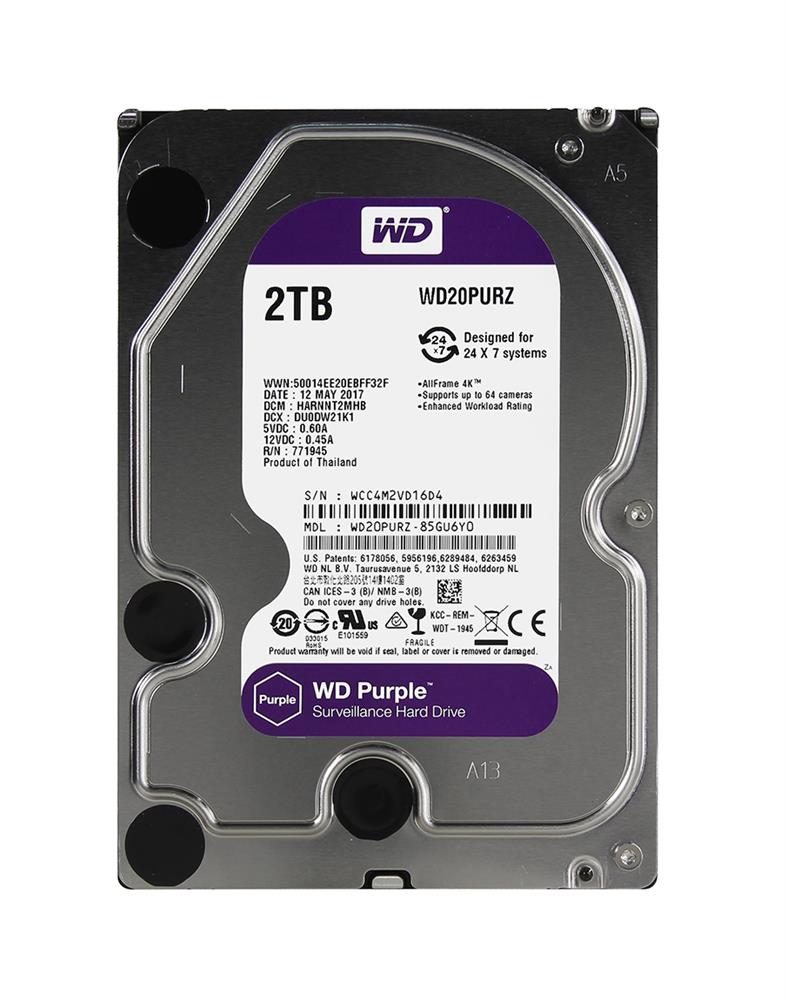 WD Purple Surveillance Hard Drive 2TB – (WD20PURZ)64 MB, 5400 rpm