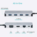 Rapoo 10-in-1 USB C Hub Adapter, with 4K HDMI, 1080P VGA, SD/TF Card Reader, 4 USB 3.0 Ports, Type C Charging, RJ-45 Port - XD200