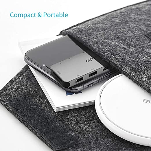 Rapoo 10-in-1 USB C Hub Adapter, with 4K HDMI, 1080P VGA, SD/TF Card Reader, 4 USB 3.0 Ports, Type C Charging, RJ-45 Port - XD200