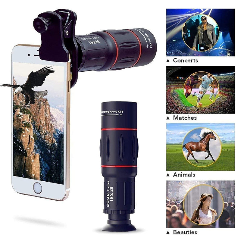 Apexel APL -T18ZJ 18X Optical Zoom Telephoto Telescope Cell Phone Lens Camera with Phone Holder and Clip Tripod