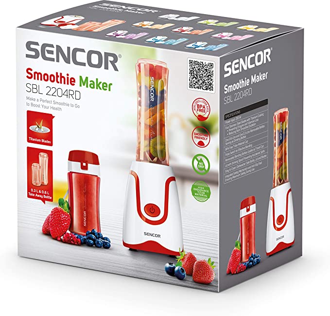 Sencor SBL 2204RD Smoothie Maker Blender - 300W, 0.6l & 0.3l Bottles serve as drinking bottles
