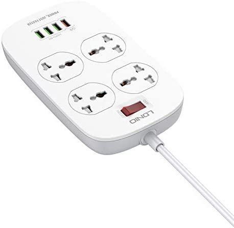 Ldnio Smart 2500W Power Extension with 4 Power Sockets and 18W USB Ports -Defender Series Power Strip with QC USB Port Fast Charging - 2M Power Cord - SC4407