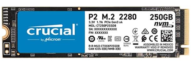 Crucial P2 3D NAND NVMe™ PCIe® M.2 2280 SSD - 250GB (CT250P2SSD8)
