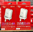 Itel UK USB Adapter ICU-41 Original Charger - Dual output, 2.4 A
