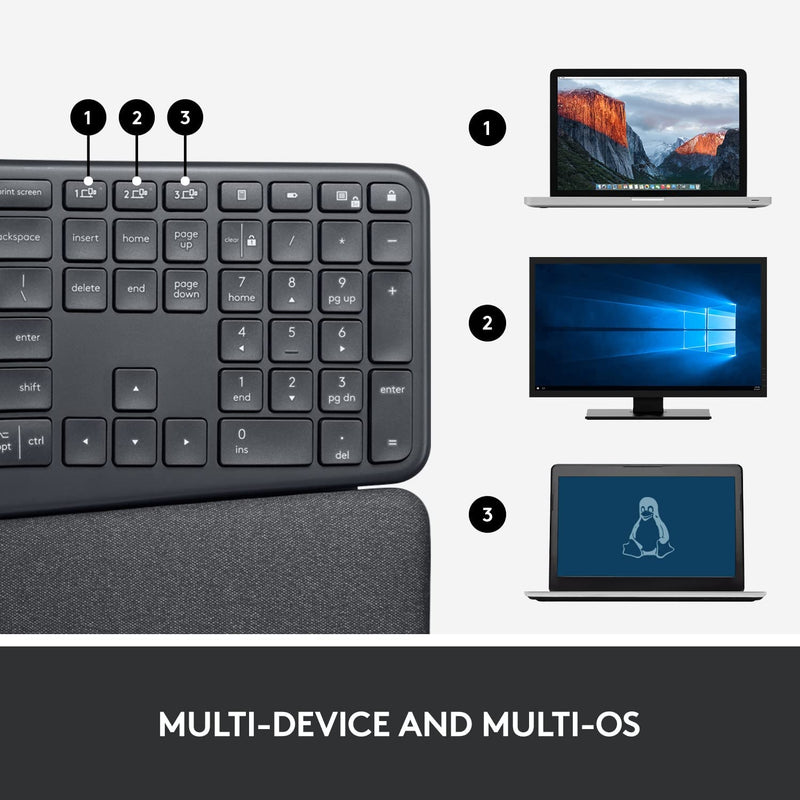 Logitech ERGO K860 Wireless Ergonomic Keyboard (Bluetooth and USB Connectivity) Compatible with Windows/Mac - 920-009166