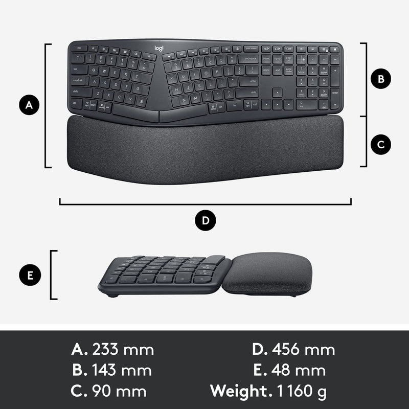 Logitech ERGO K860 Wireless Ergonomic Keyboard (Bluetooth and USB Connectivity) Compatible with Windows/Mac - 920-009166