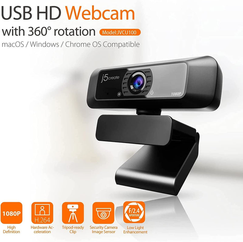 j5create USB 1080P HD Webcam with 360° Rotation, Suitable for Conferencing/Calling - JVCU100