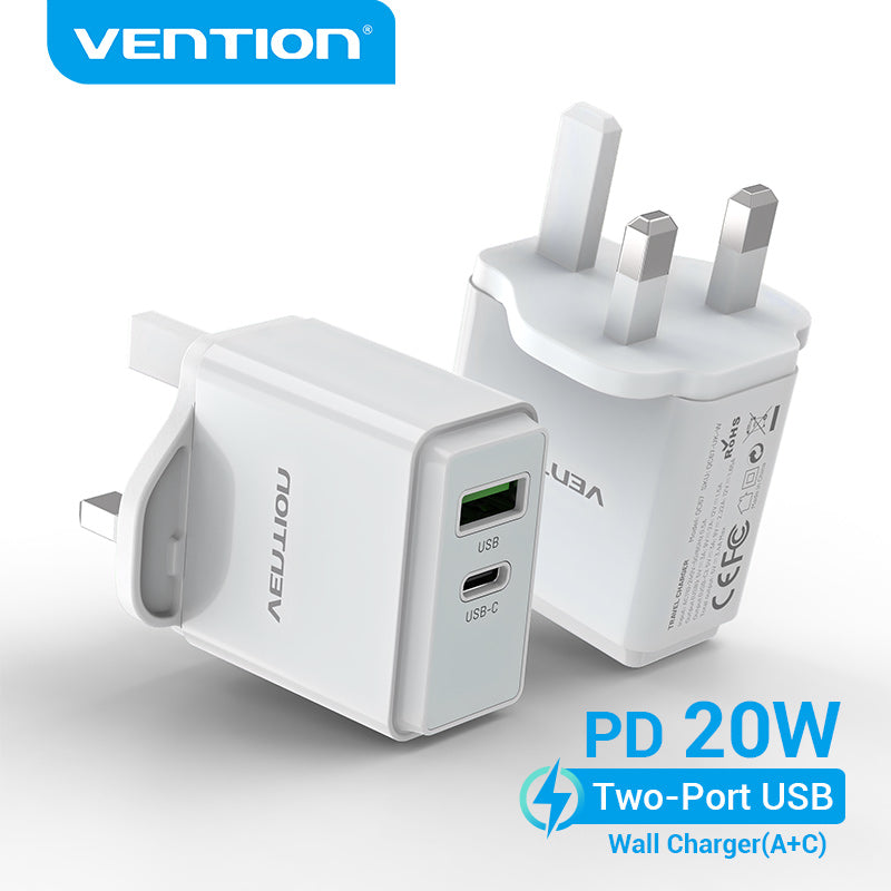 Vention Two-Port USB Wall Charger White (VEN-QC67-UK-W)