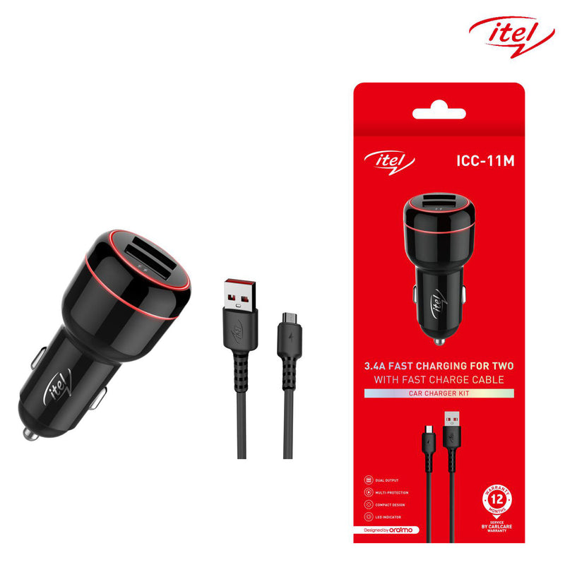 Itel ICC-11M Car Charger - 3.4A Fast Charging, 2 USB ports