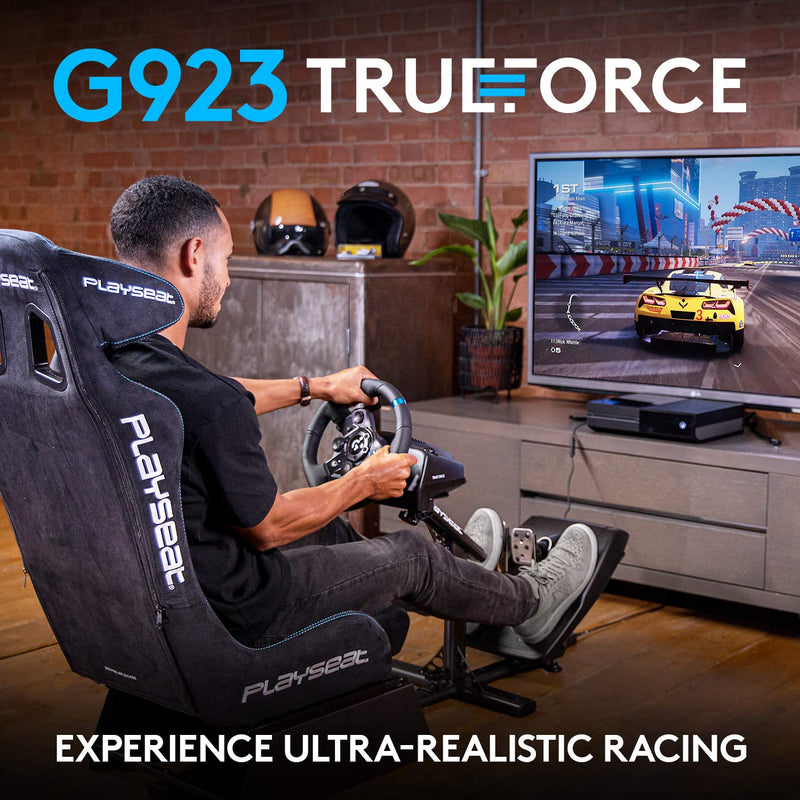 Logitech G923 Racing Wheel and Pedals for PS 5, PS4 and PC ,Trueforce  1000 Hz Force Feedback, Responsive Pedal, Dual Clutch Launch Control, and Genuine Leather Wheel Cover