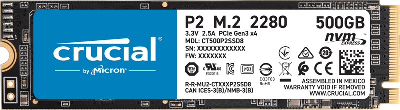 Crucial 500GB P2 3D NAND NVMe PCIe M.2 2280 SSD (CT500P2SSD8)