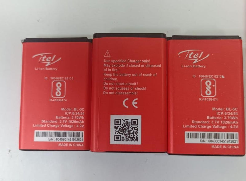Itel Bl-5C Battery - 1020 mAh Capacity,  Battery Type: Lithium-ion, Charging Time: 90 min, Battery Voltage: 3.7 V