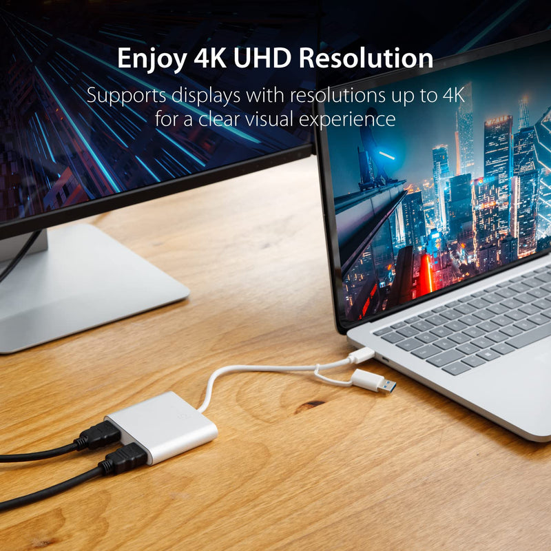 j5create USB-C to Dual HDMI Multi-Monitor Adapter with USB Type-A convertor | 4K + 2K | Compatible with Windows and Mac - JCA365