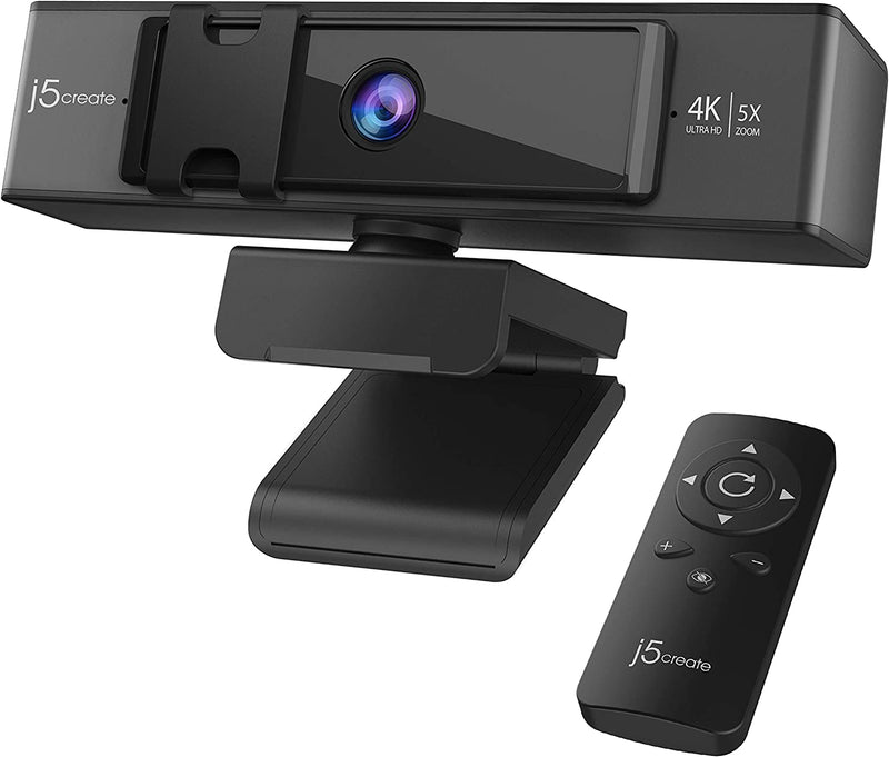 j5create 4K ULTRA HD Webcam with 5x Digital Zoom Remote Control, Low Light Enhancement, Dual High-Fidelity Microphones for Video Conferencing, Online Classes and Live Streaming - JVCU435