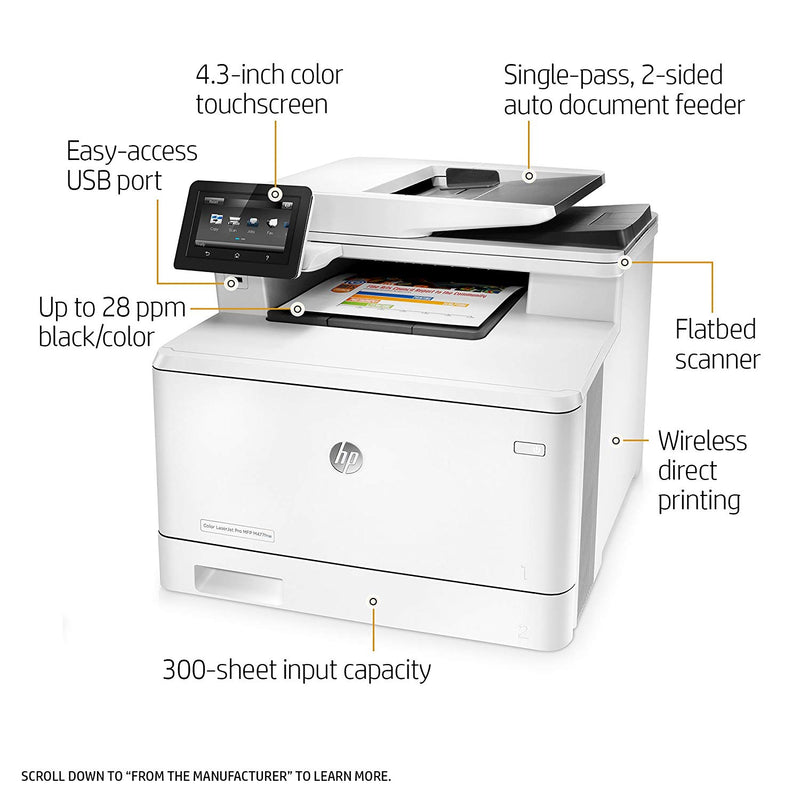 HP LaserJet Pro M477fnw All-in-One Wireless Color Laser Printer with Built-in Ethernet (CF377A)