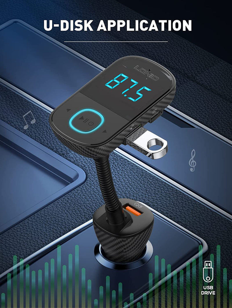 LDNIO Bluetooth 5.0 FM Car Transmitter and Modulator, 43W PD & QC3.0, 3 USB Port Car Bluetooth Adapter with LED Display - C705Q