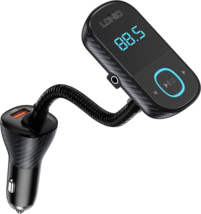 LDNIO Bluetooth 5.0 FM Car Transmitter and Modulator, 43W PD & QC3.0, 3 USB Port Car Bluetooth Adapter with LED Display - C705Q