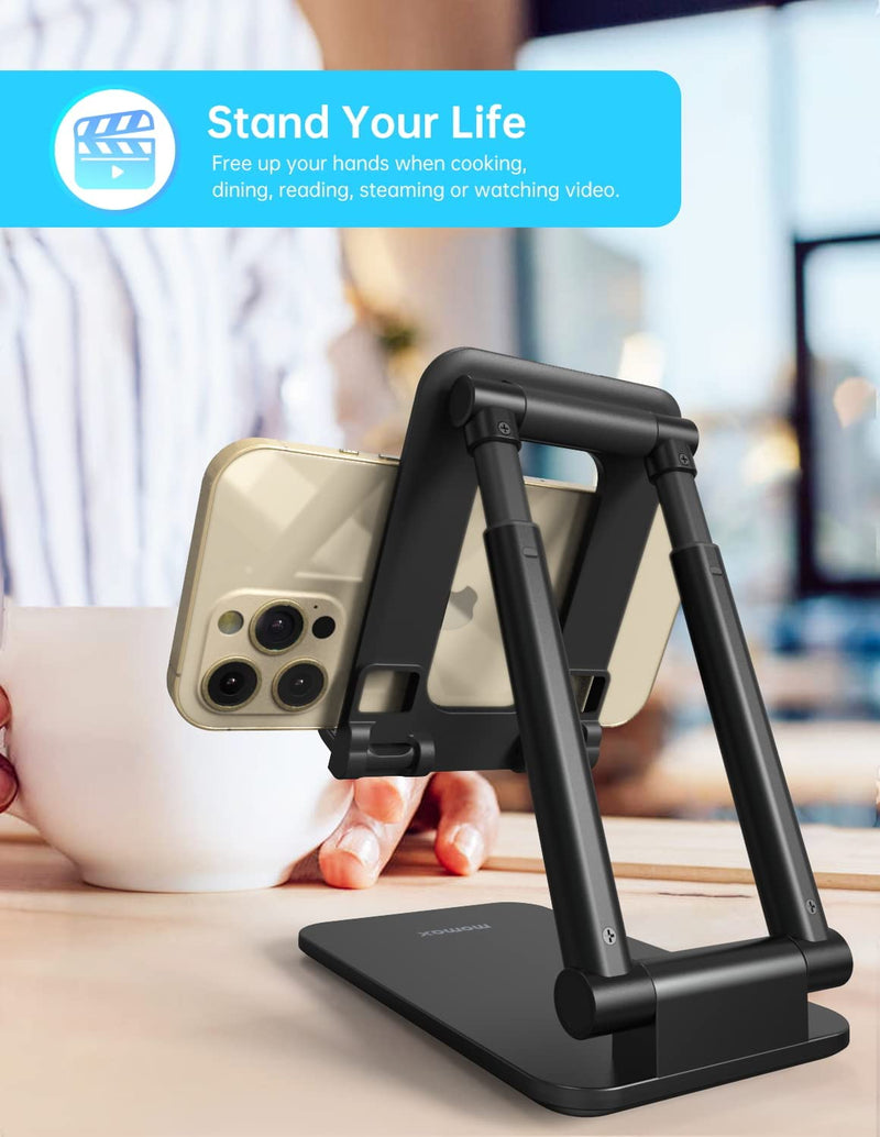 Momax Tabletop Foldable Mobile & Tablets Stand Holder - Compatible for Smart phones, iPad, iPad Pro 12.9, iPad 7th Generation, iPad Mini Air, Samsung Galaxy Tab, iPhone 13 Series, 12 Series, E-Reader - PS6