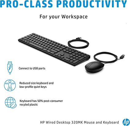 HP Wired Desktop 320MK Mouse and Keyboard (9SR36AA)