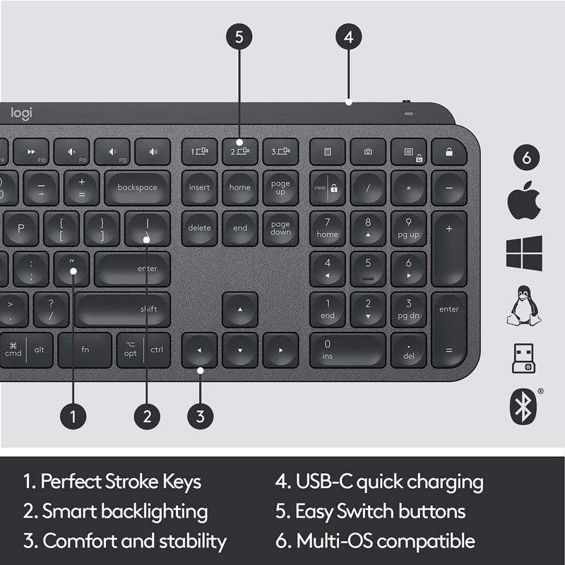 Logitech MX Keys Advanced Wireless Illuminated Keyboard - 920-009415