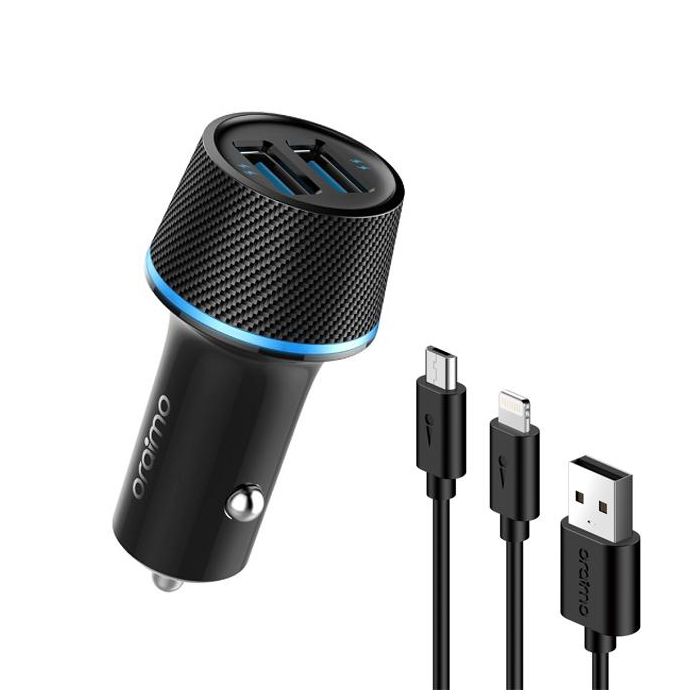 Oraimo Highway Car Charger with 2-In-1 Lightning and Micro USB Cable