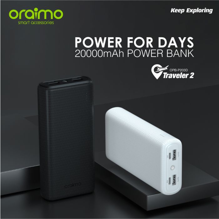 Oraimo Traveler 4 20000mAh 2.1A Triple Ports Fast Charging LED Power Bank