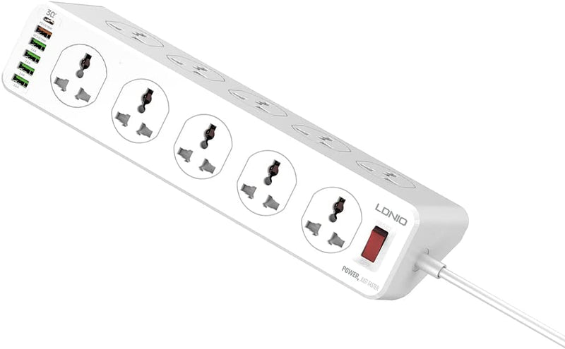 LDNIO Power Extension with 10-Outlet Surge protector power sockets, 6 USB Ports 30W PD+QC Fast charging adapter sockets 2-meter heavy-duty power Extension Cord - SC10610