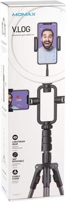 MOMAX V.Log Livestream dimmable LED Ring Light 12" with Stretchable Tripod Stand 3 Phone Holder Annular Lamp for Selfie/Makeup/Live Stream/Video/Vlog/Camera/Photo Shooting FL3D+TR9