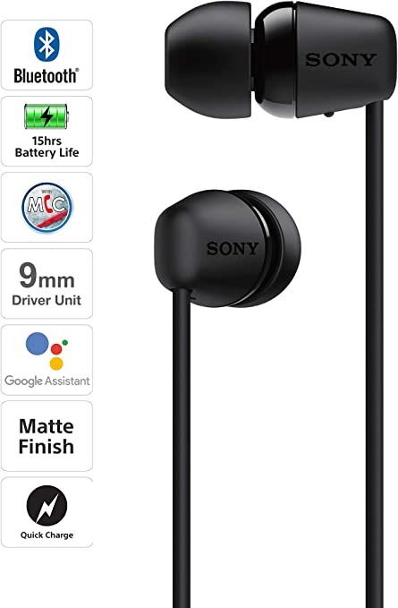 Sony WI-C200 Wireless Earphones- Neckband, 15Hours of battery life