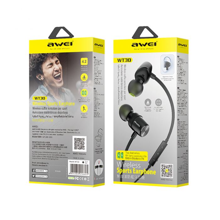 Awei WT30 Waterproof Wireless Sports Bluetooth Headset Earphone