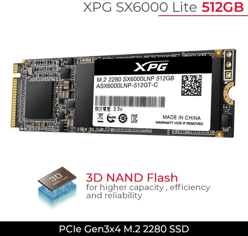 ADATA SX6000 1TB INTERNAL SSD M.2 PCIe Gen 3*4 NVMe 2280 (ASX6000LNP-1TT-C)
